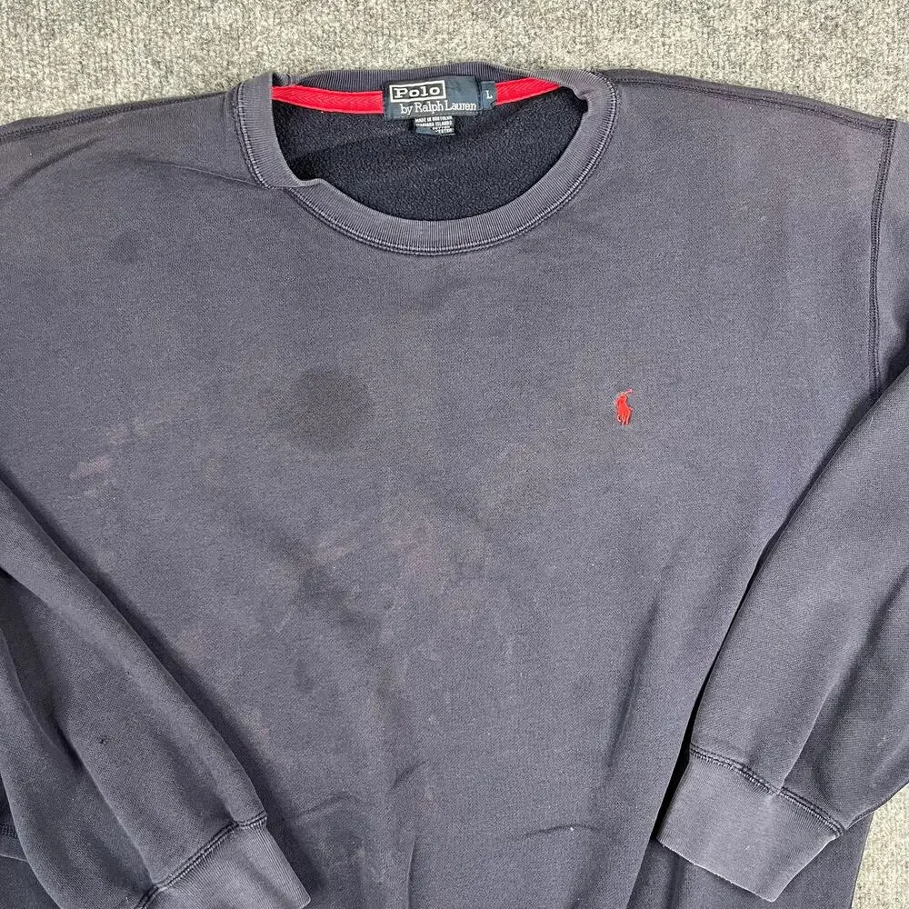 Polo Ralph Lauren Sweatshirt Mens L Navy Crewneck Red Pony Classic Casual‎